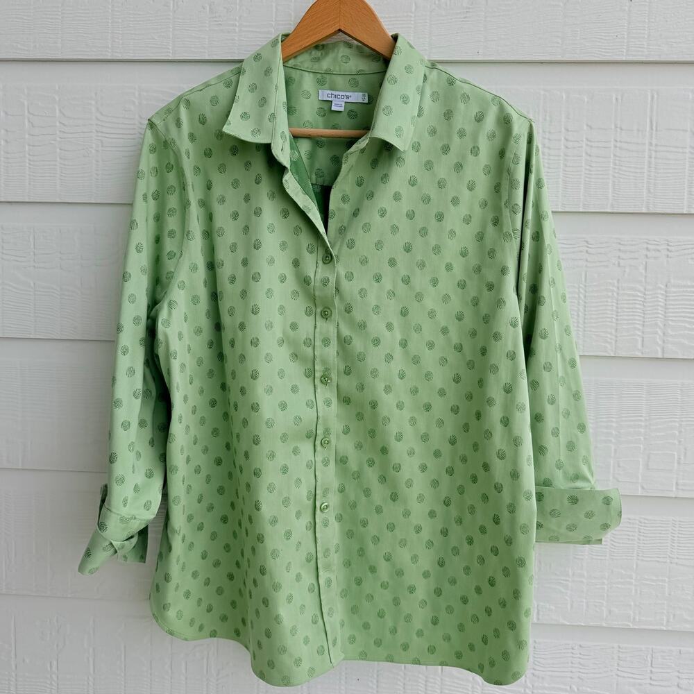 Chico's Serene Green Textured Button Up Shirt Size 3.5/ US 18